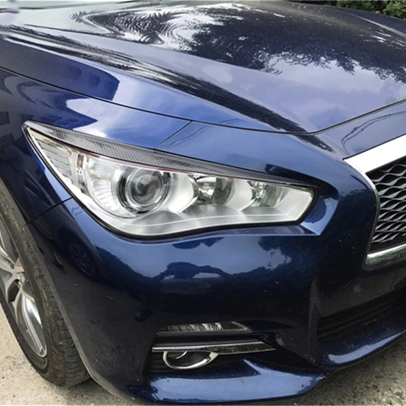 Carbon Fiber Headlight Eye Lid Covers For Infiniti Q50 2014-2022 - ABS Gloss Black