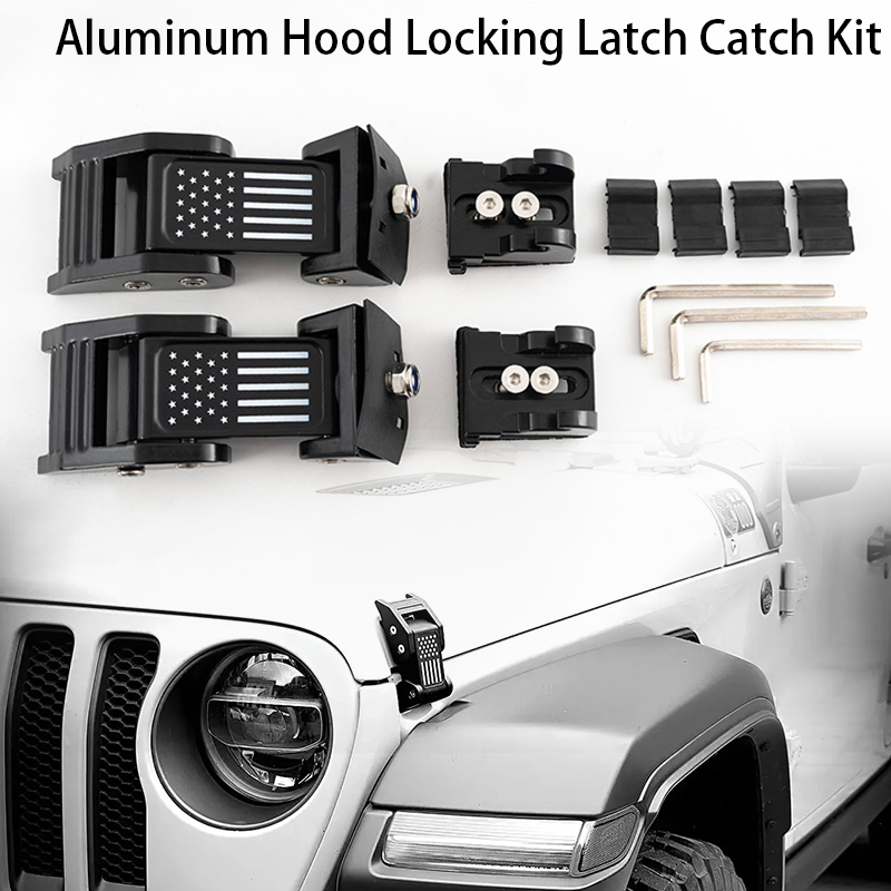 Black Aluminum Hood Locking Latch Catch Kit For Jeep Wrangler JK - Foto 3