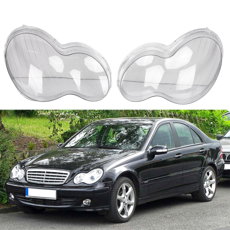 Pair Headlight Lens Cover Replacement For Mercedes Benz CClass W203