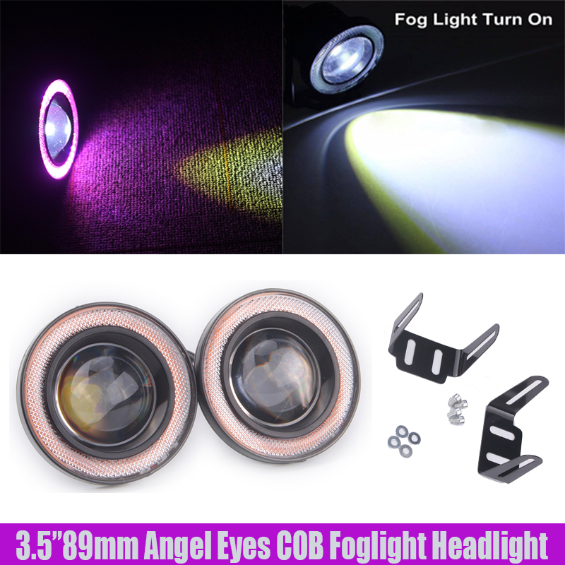 2X 3.5" Car Purple COB LED Fog Light Projector Angel Eye Halo Ring Lamp