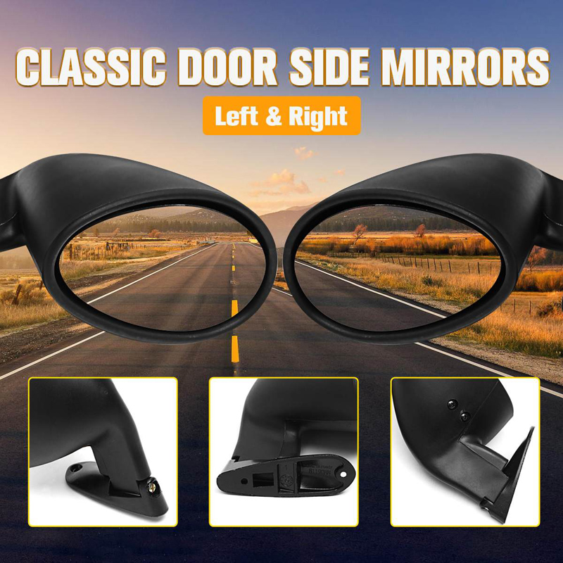 Pair Universal Classic Car Door Side View Mirror & Matte Black Gaskets