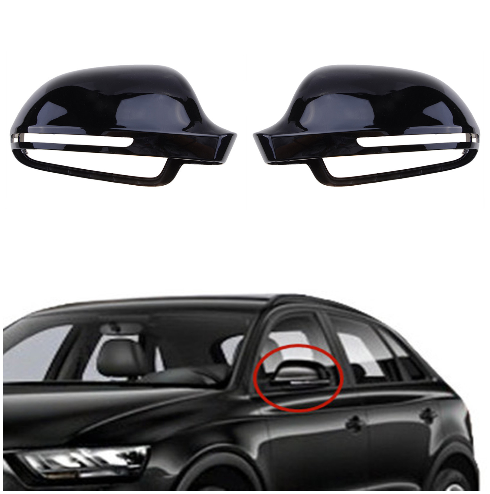 2pcs Driver&Passenger Gloss Black Mirror Cover Cap for AUDI A3 S3 A4 B8 ...